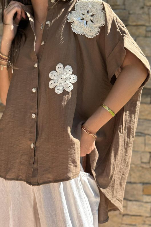 Yara Flora Relaxed Blouse Chocolate